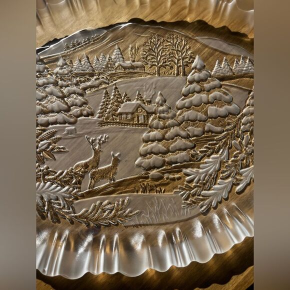 Mikasa Frosted Glass Winter Dream Serving Platter Holiday Christmas Deer & Trees - Picture 4 of 15